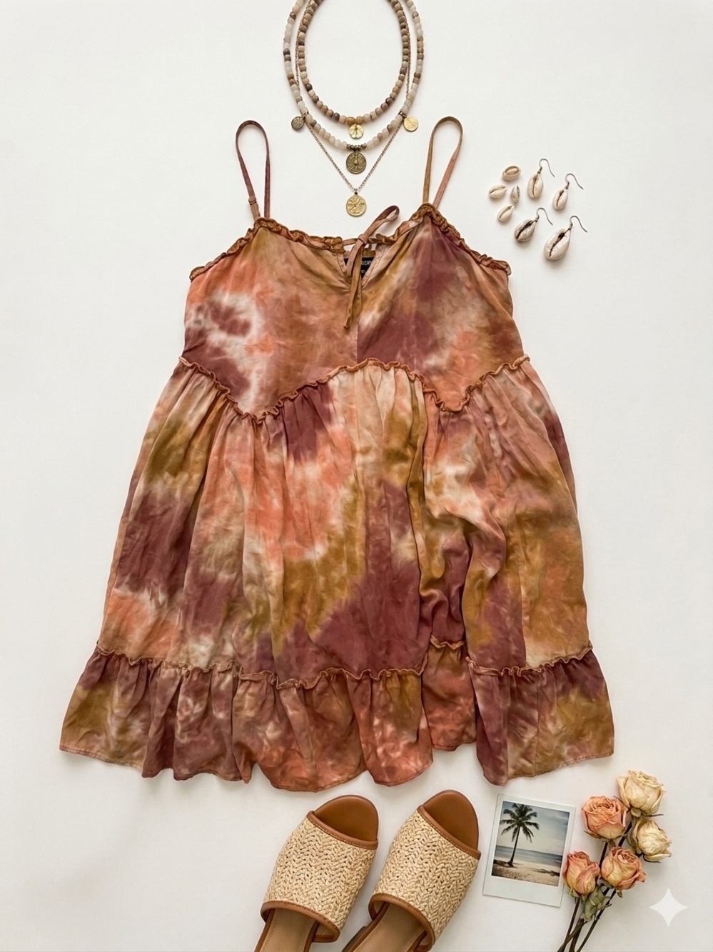 Wild Fable Earthy Tie Dye Tiered Babydoll Cami Dress Size Small